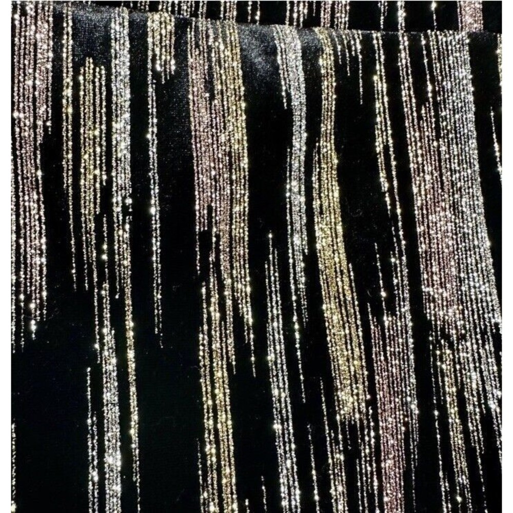 NWT  Topshop Velvet Black Midi  Skirt With Metallic Glitter Gold And Silver SZ 6 - Picture 6 of 8